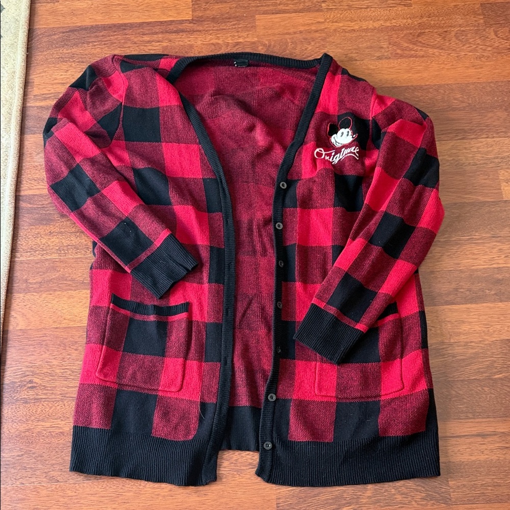 Disney Red and Black Checkered Cardigan